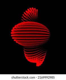 Volume Bubble Swelling As Mountain. Spherical Protrusion. Distorted Surface. Deflating Inflating Cosmic Substance. Spherical Distortion Oval Bumps. Dots Particle Points Globe Surface. Big Data Flow