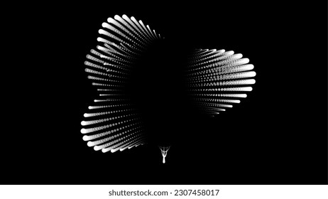 Volume bubble swelling as mountain. Spherical protrusion. distorted surface. Deflating inflating cosmic substance. Spherical distortion oval bumps. Dots particle points globe surface. Big data flow