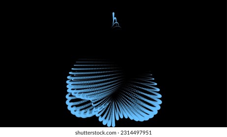 Volumenblase schwellt als Berg. Spherische Überstehung. verzerrte Oberfläche. Deflating inflationierende kosmische Substanz. Geografische Verzerrung ovale Stoßfänge. Punktpartikeln zeigen die Erdoberfläche. Big Data Flow