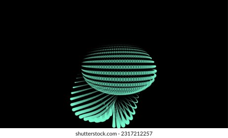 Volume bubble swelling as mountain. Spherical protrusion. distorted surface. Deflating inflating cosmic substance. Spherical distortion oval bumps. Dots particle points globe surface. Big data flow