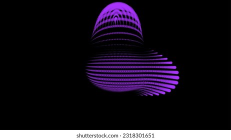 Volume bubble swelling as mountain. Spherical protrusion. distorted surface. Deflating inflating cosmic substance. Spherical distortion oval bumps. Dots particle points globe surface. Big data flow