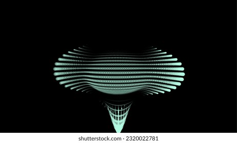 Volume bubble swelling as mountain. Spherical protrusion. distorted surface. Deflating inflating cosmic substance. Spherical distortion oval bumps. Dots particle points globe surface. Big data flow