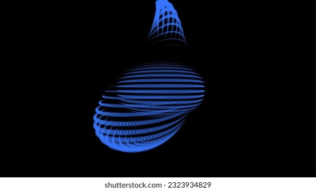 Volume bubble swelling as mountain. Spherical protrusion. distorted surface. Deflating inflating cosmic substance. Spherical distortion oval bumps. Dots particle points globe surface. Big data flow