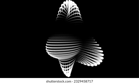Volume bubble swelling as mountain. Spherical protrusion. distorted surface. Deflating inflating cosmic substance. Spherical distortion oval bumps. Dots particle points globe surface. Big data flow