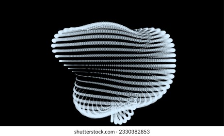 La burbuja de volumen se hinchó como montaña. Protrusión esférica. superficie distorsionada. Sustancia cósmica desinfladora. Distorsión esférica de los bultos ovales. Los puntos de partícula apuntan a la superficie del globo. Gran flujo de datos