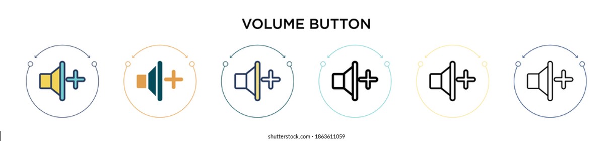 Volume button icon in filled, thin line, outline and stroke style. Vector illustration of two colored and black volume button vector icons designs can be used for mobile, ui, web
