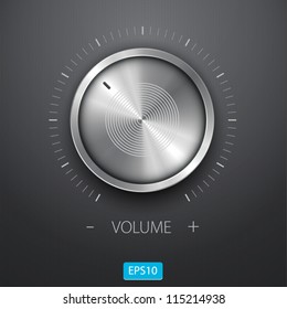 Volume Button (music Knob) With Metal Texture (steel, Chrome), Scale And Dark Background.