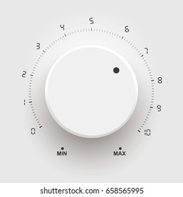Volume Button, Music Knob, Sound Control With Metal Texture And Number Scale Isolated On Background