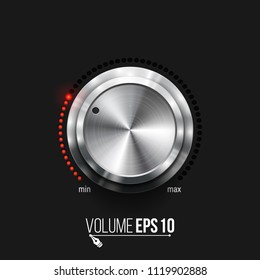 Botón Volumen. Botón de círculo de metal realista. Ilustración vectorial para su diseño.