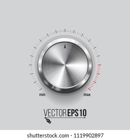 Volume button. Realistic metal circle button. Vector illustration for your design.