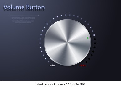 Volume Button. Realistic Metal Circle Button. Vector Illustration For Your Design.