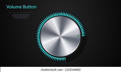 Volume Button. Realistic Metal Circle Button. Vector Illustration For Your Design.