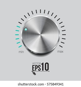 Volume button. Realistic metal circle button. Vector illustration for your design.