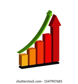 Volume chart with green up arrow. Business schedule. 
