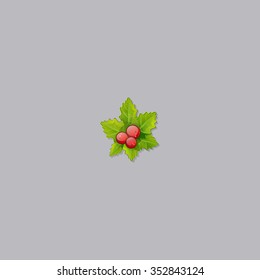  volume christmas holly with red berries, the symbol of the new year holidays, isolated on white background, print for fabric, sticker, xmas eps 10 oak, oak-tree leaves of ilex