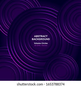 Volume circles. Abstract background with concentric circles like a circles on water, shiny elements and deep shadows. Design elements.