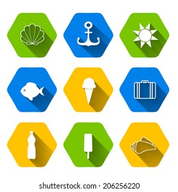 Volume colorful summer icons. Isolated illustration icon