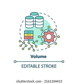 Volume concept icon. Big data characteristic abstract idea thin line illustration. Size of collected and stored data. Isolated outline drawing. Editable stroke. Arial, Myriad Pro-Bold fonts used