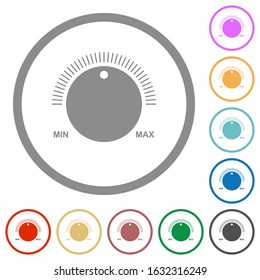 Volume control with captions flat color icons in round outlines on white background