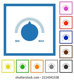 Volume control with captions flat color icons in square frames on white background