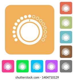 Volume control flat icons on rounded square vivid color backgrounds.