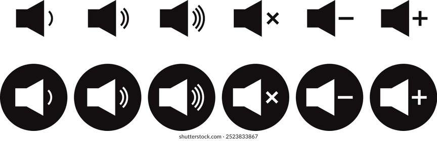 Icono de control de volumen. Ilustración vectorial de símbolo de control de volumen en blanco y negro.
