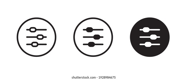 Volume control icon, Equalizer or setting, Sound Mixer Console, Filter control icons button, vector, sign, symbol, logo, illustration, editable stroke