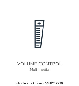Volume control icon. Thin linear volume control outline icon isolated on white background from multimedia collection. Line vector sign, symbol for web and mobile