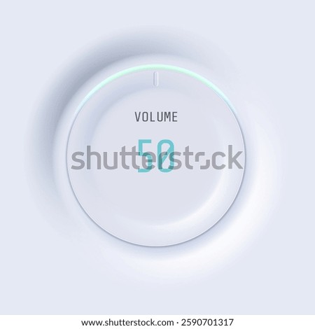 Volume control knob neumorphism style. UI interface element for application. 