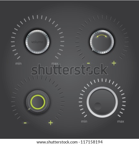 Volume control knob set - dark design, vector