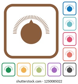 Volume control simple icons in color rounded square frames on white background