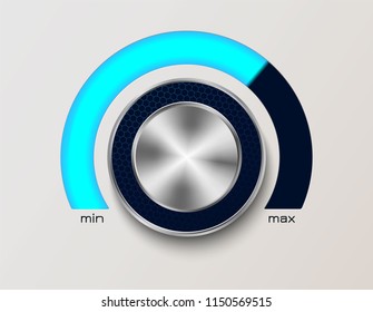 Volume controler with glowing dial. With metal, chrome elements.