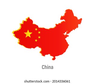 Diseño de volumen del mapa del país de China. Diseño de color, rojo degradado con amarillo. Un mapa con la bandera del país. Vector eps 10.