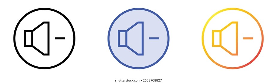volume down icon. Linear, Blue Fill and Gradient Style Design Isolated On White Background