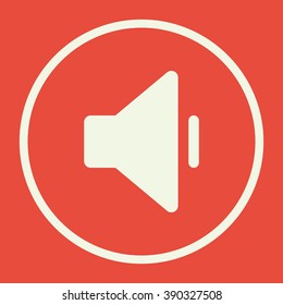 Volume down icon, on red background