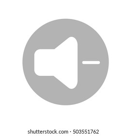 Volume down media player icon illustration. Gray and white icon