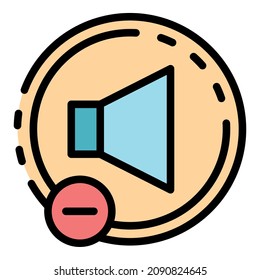 Volume down sign icon. Outline volume down sign vector icon color flat isolated