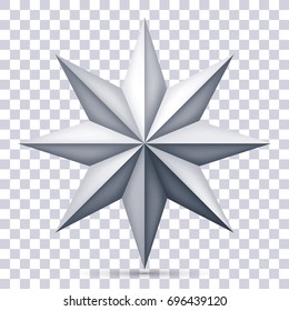 Volume eight-pointed gray star on transparent background, 3d object, geometry shape, mesh version, vector object for you project