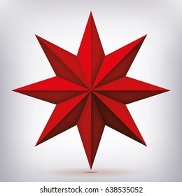 Volume eight-pointed red star, 3d object, geometry shape, mesh version, abstract vector 