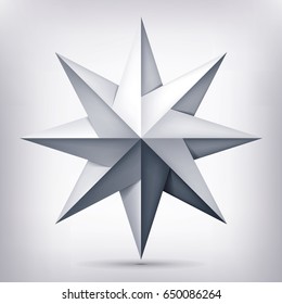 Volume eight-pointed twisted star, 3d object, geometry shape, mesh version, abstract vector 