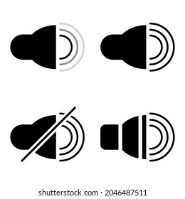 Volume emblem. Loudspeaker icon. Sound wave. Speaker set. Internet broadcast. Vector illustration. Stock image.