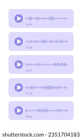 Volume equalizer with spectrum noise, button. Shape of mobile talk track. Voice message with sound waves and play icon. Audio social media recording chart. Podcast soundwave line. Vector illustration