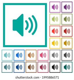 Volume flat color icons with quadrant frames on white background