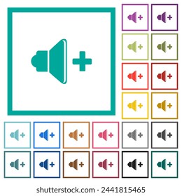 Volume up flat color icons with quadrant frames on white background