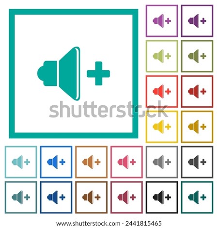 Volume up flat color icons with quadrant frames on white background