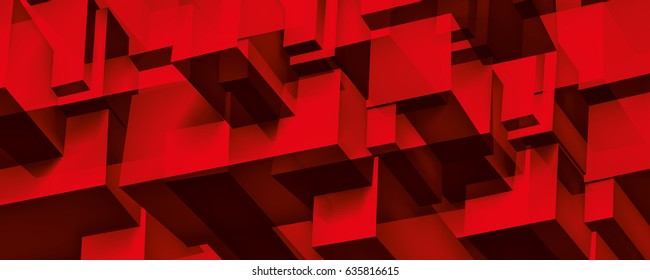 Volume geometric glass construction, 3d cubes red background, shapes mosaic, abstraction wallpaper, vector design for you presentation