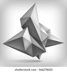 Volume geometric shape, 3d crystal, abstraction low polygons object, vector design form