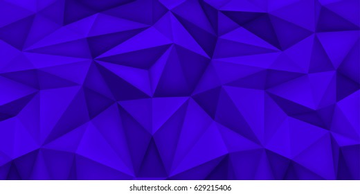 Volume geometric shape, 3d crystal blue background, triangles mosaic, abstraction low polygons wallpaper, vector design form