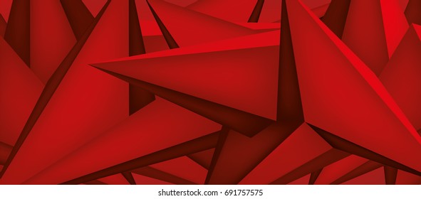 Volume geometric shape, 3d crystal red background, abstraction low polygons wallpaper, vector design form
