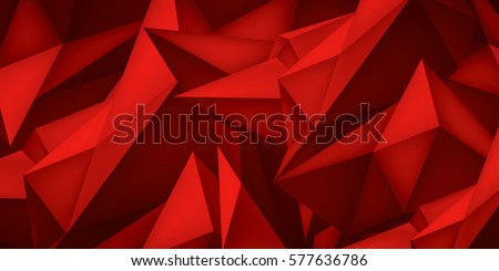 Volume geometric shape, 3d crystal red background, abstraction low polygons wallpaper, vector design form